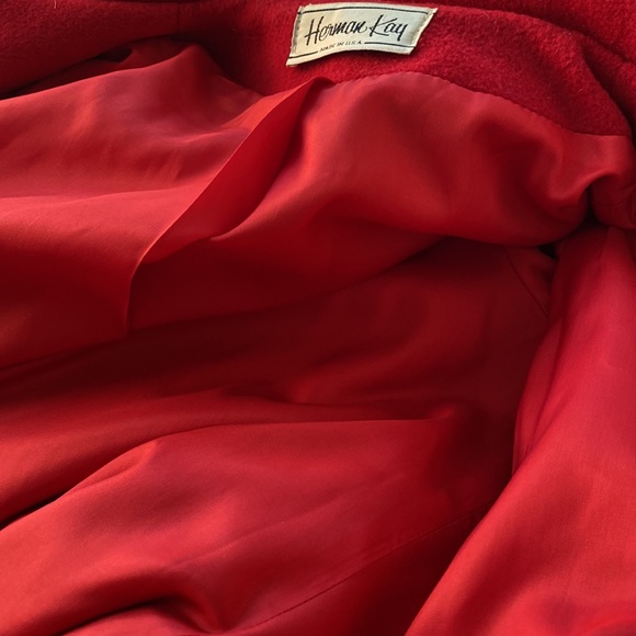 Vintage Herman Kay Red Wool Coat. 4 gold button front closure. Sz L. - Picture 10 of 10